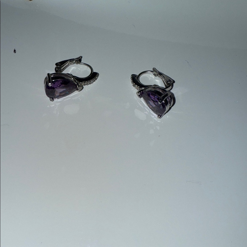 Elegant Purple Stone Silver Earrings